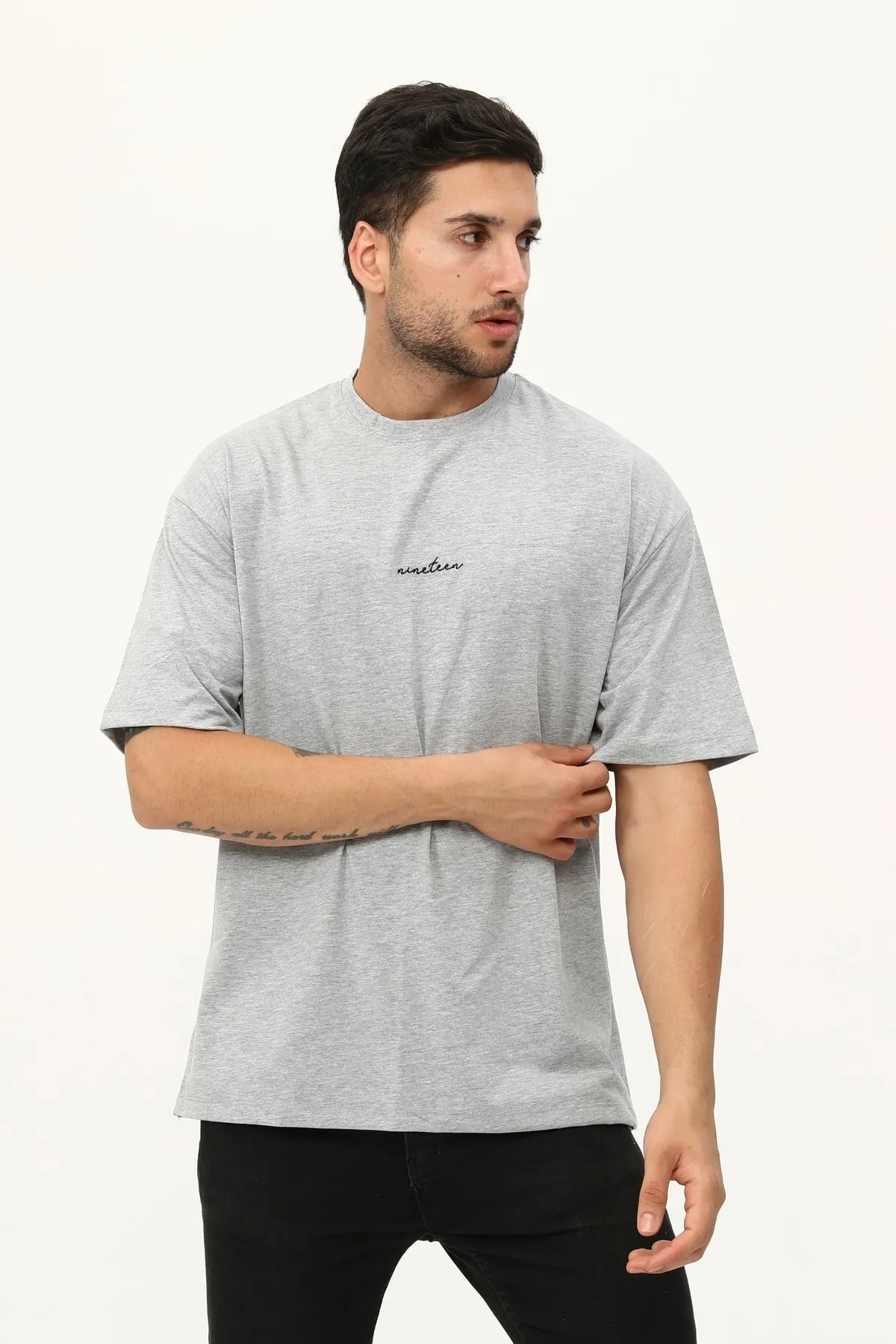 Baskılı Unisex Oversize T-shirt - Gri