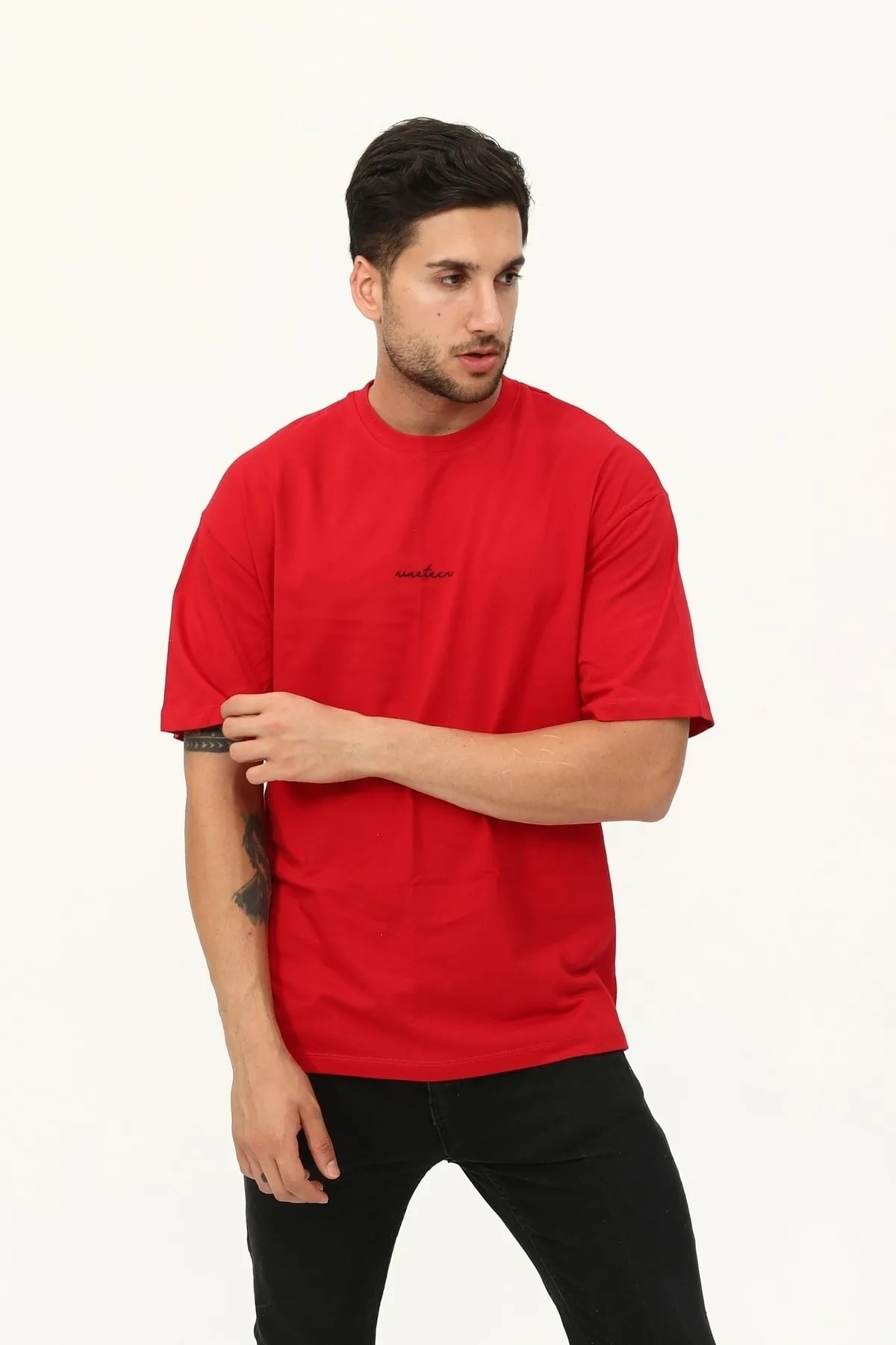 Baskılı Unisex Oversize T-shirt - Bordo