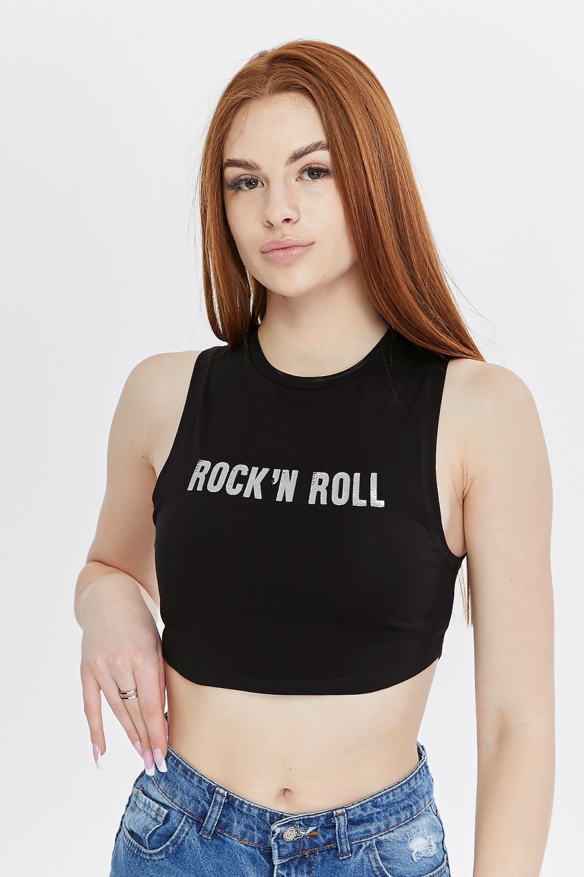 Baskılı Kolsuz Crop Top