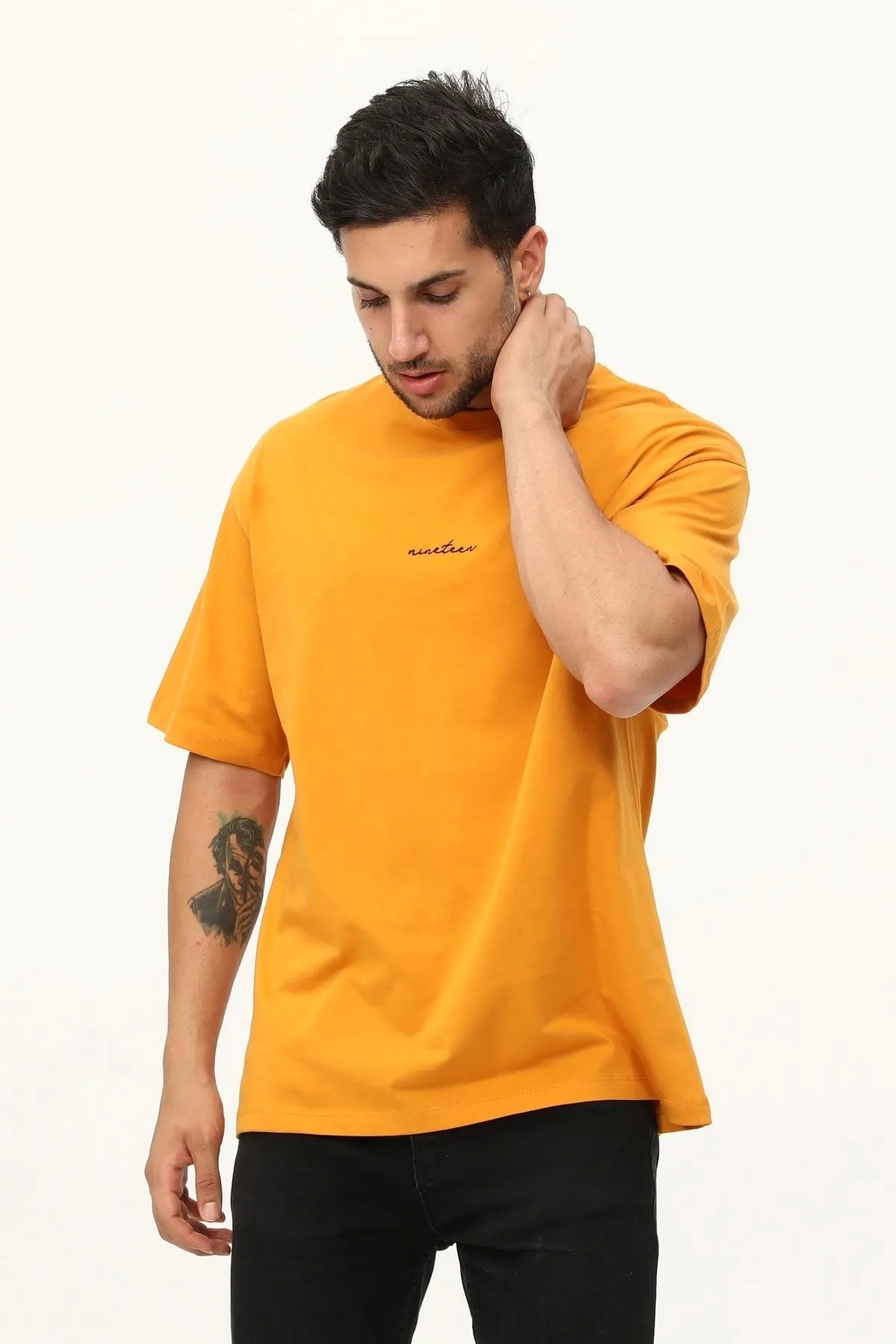 Baskılı Unisex Oversize T-shirt - Hardal