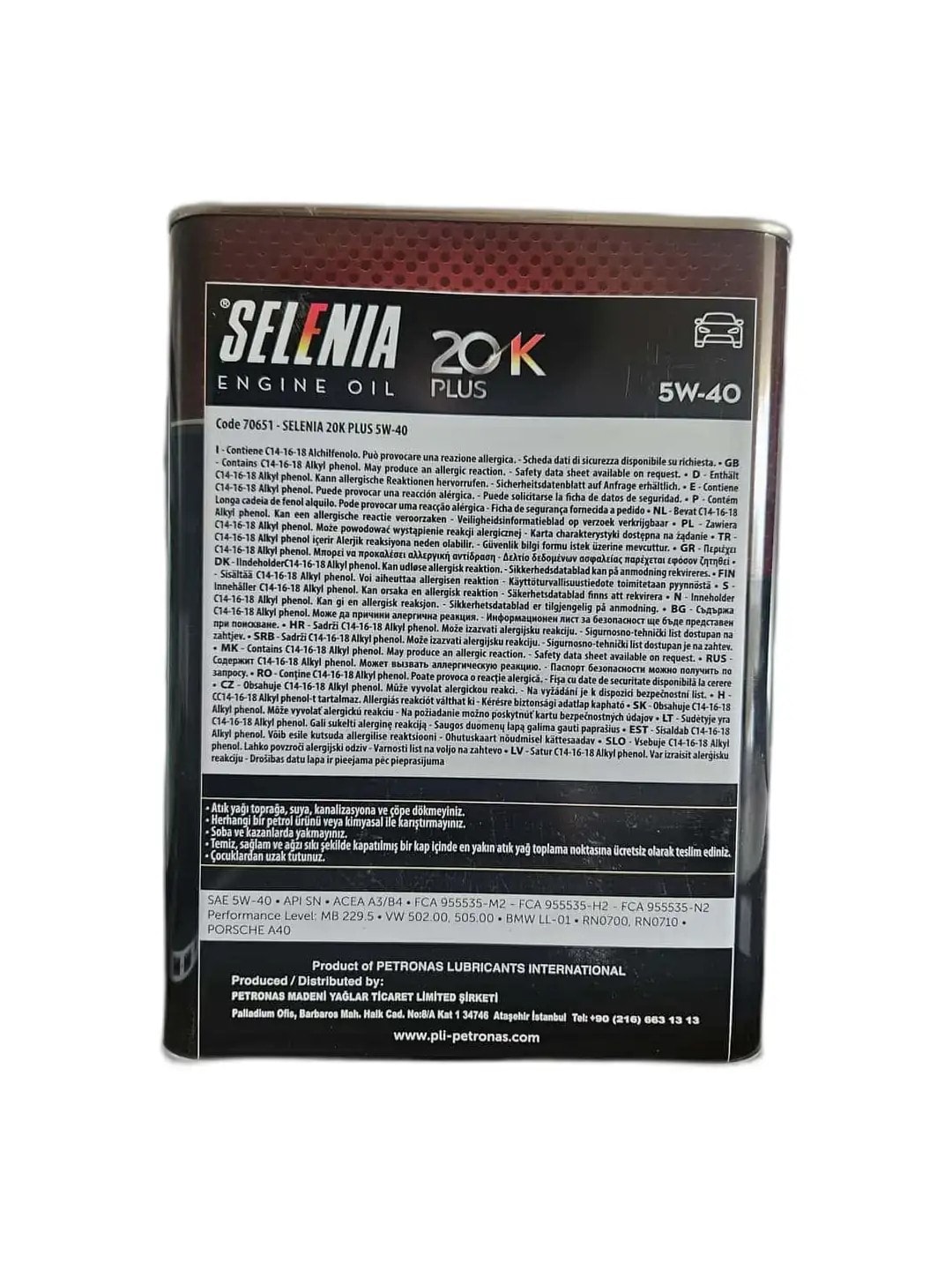 Selenia 20 K Plus 5W 40 Tam Sentetik Motor Yağı 3,2 L Euro 4 Motorlu Araçlar İçin