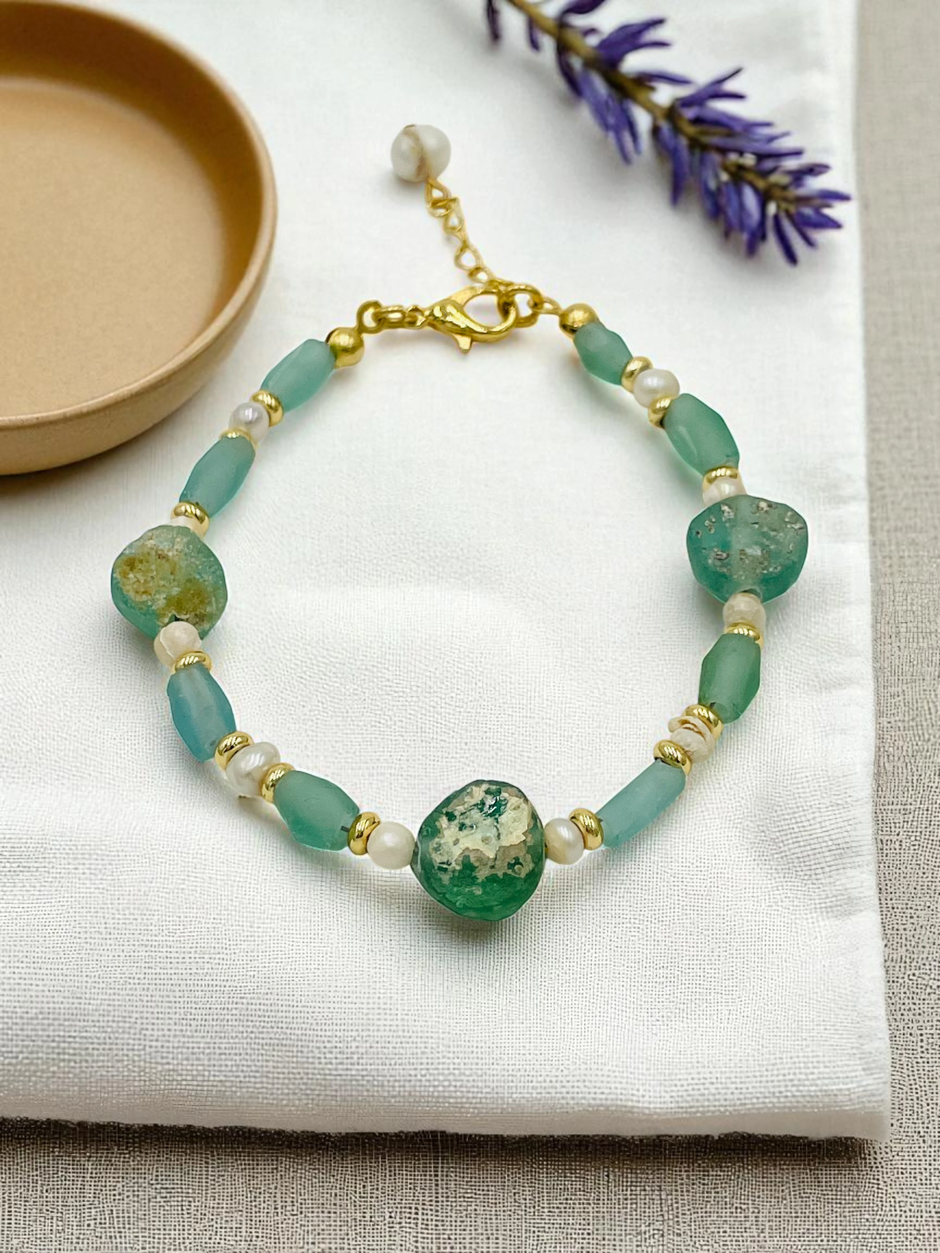 Fosil Cam Ve İnci Bileklik