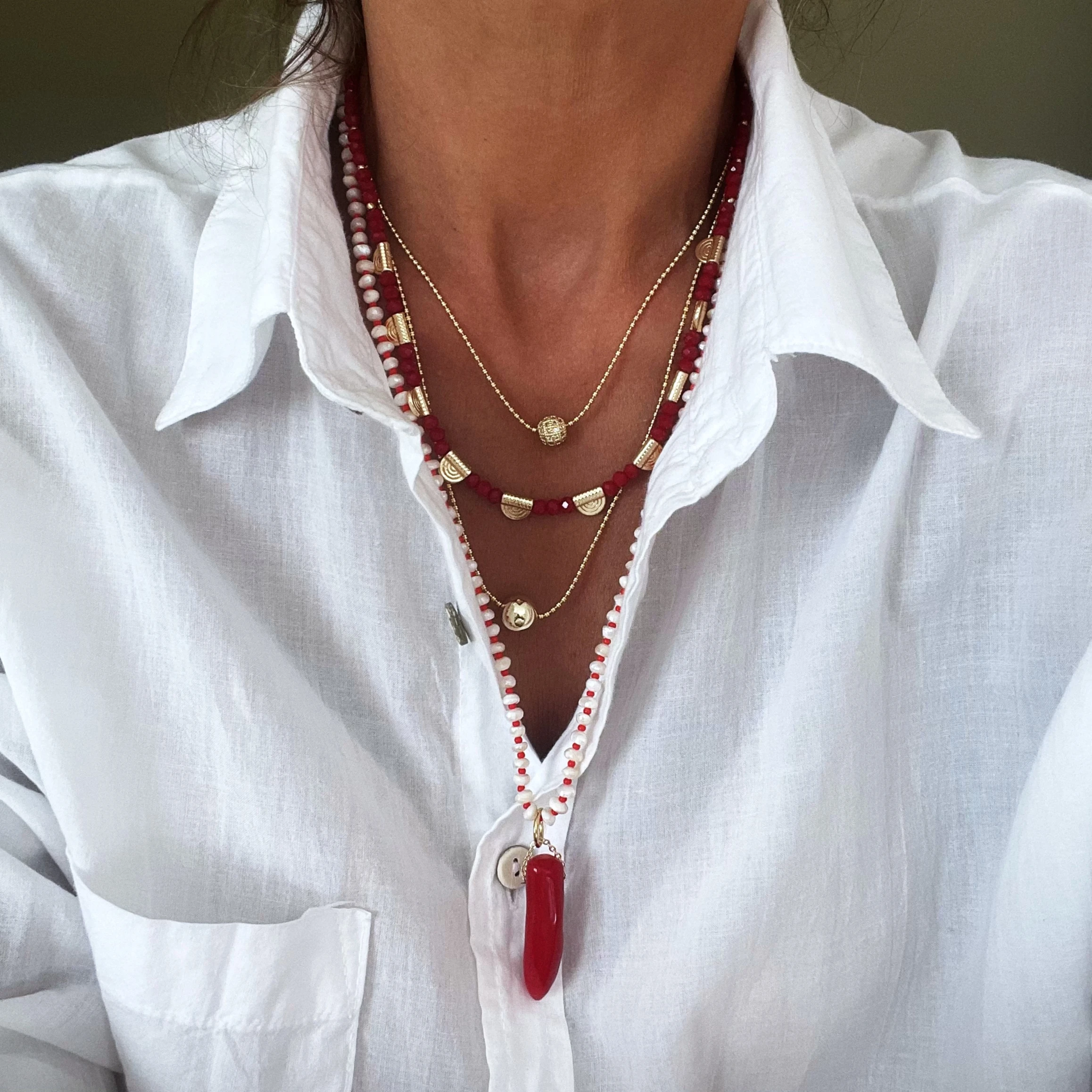 Mercan Uçlu İnci Kolye