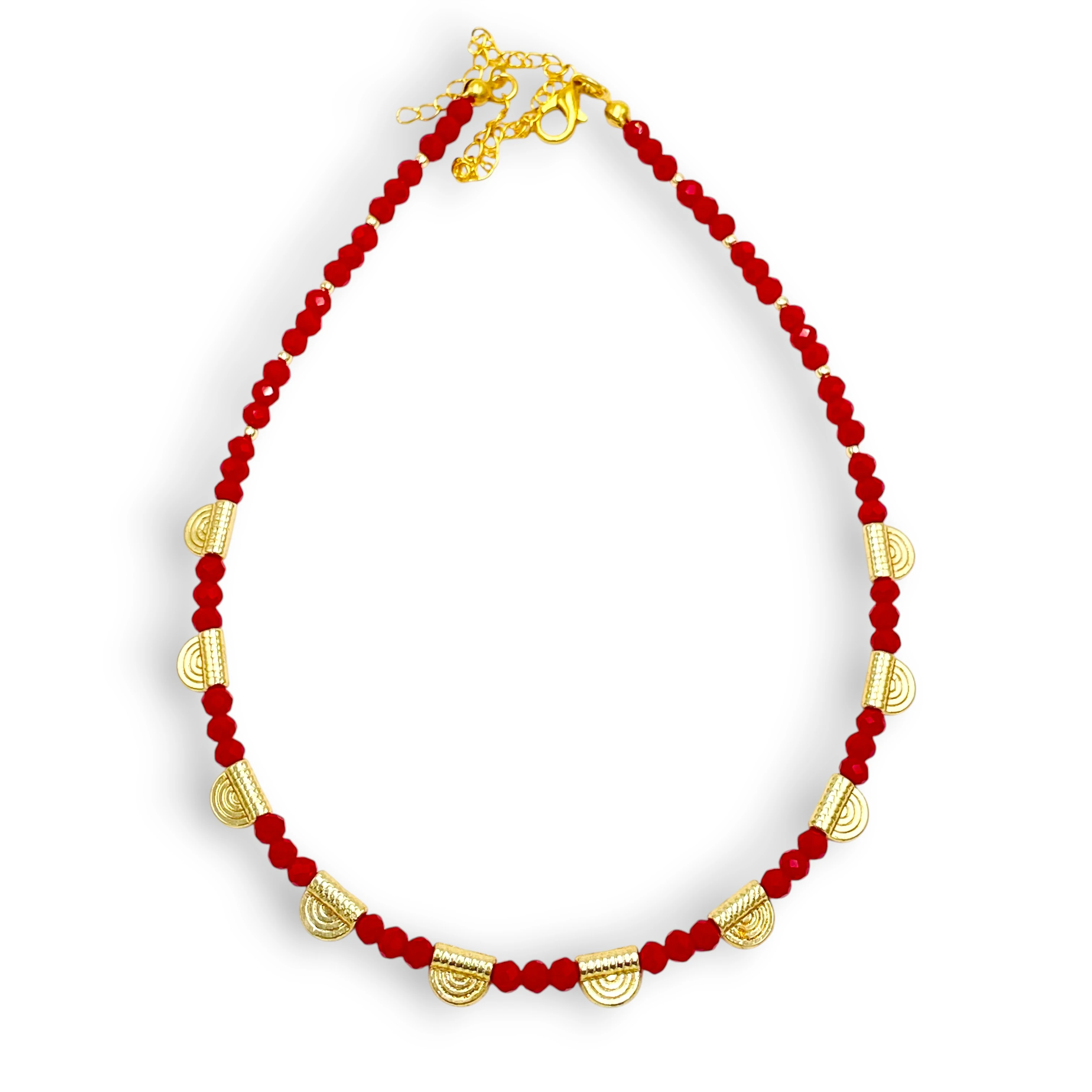 Gold Detaylı Kırmızı Kristal Kolye