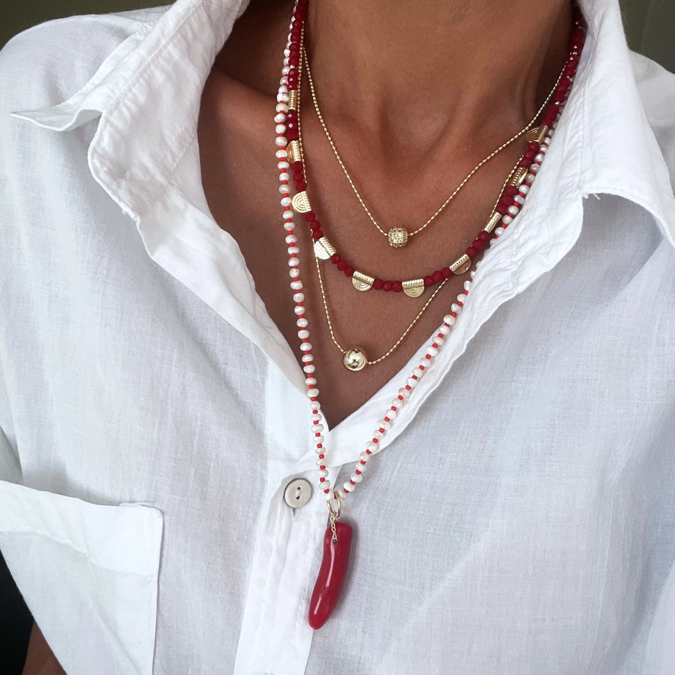 Mercan Uçlu İnci Kolye