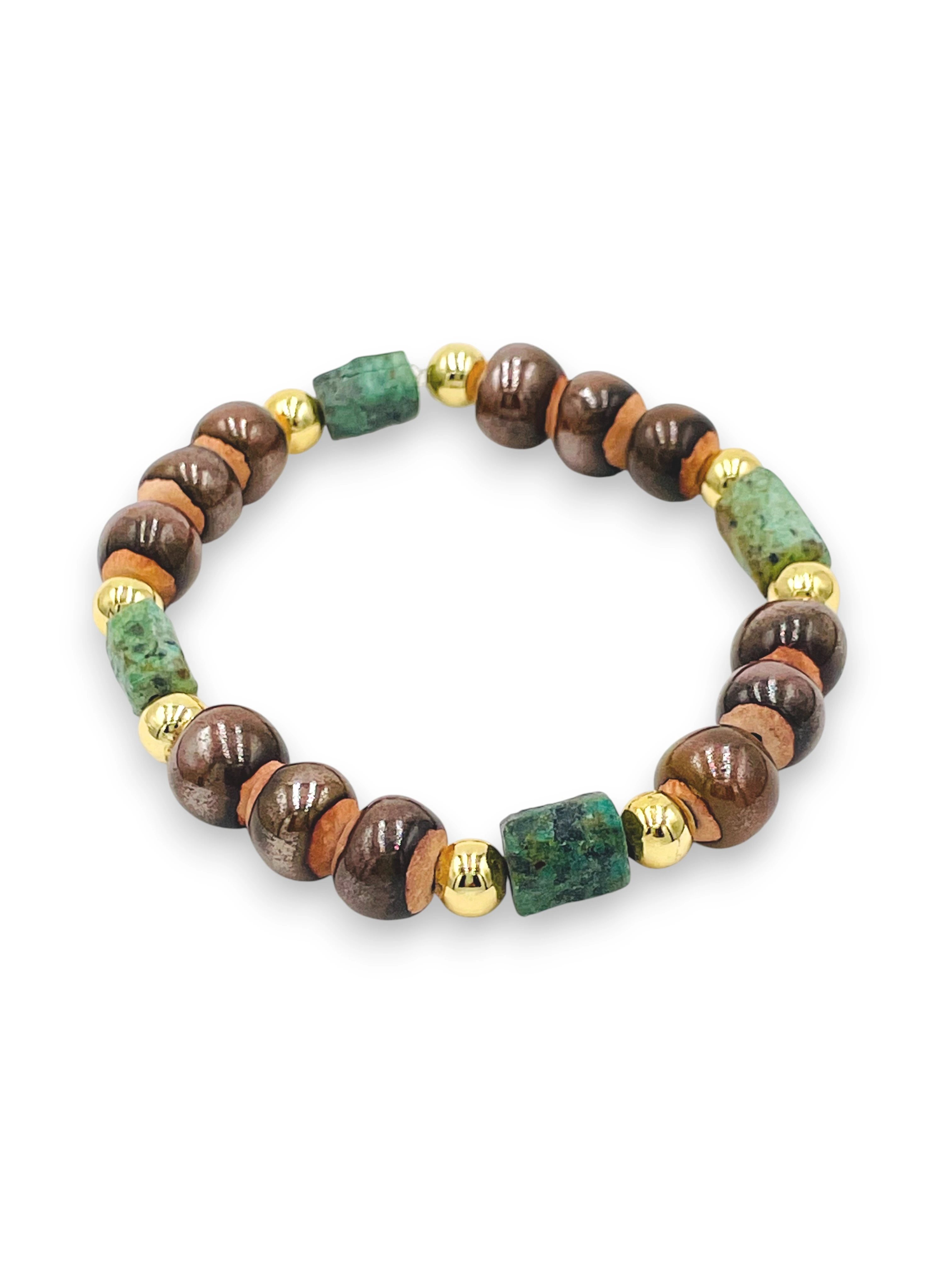 KRİZOPRAS DETAYLI EL YAPIMI TOPRAK BONCUK BİLEKLİK