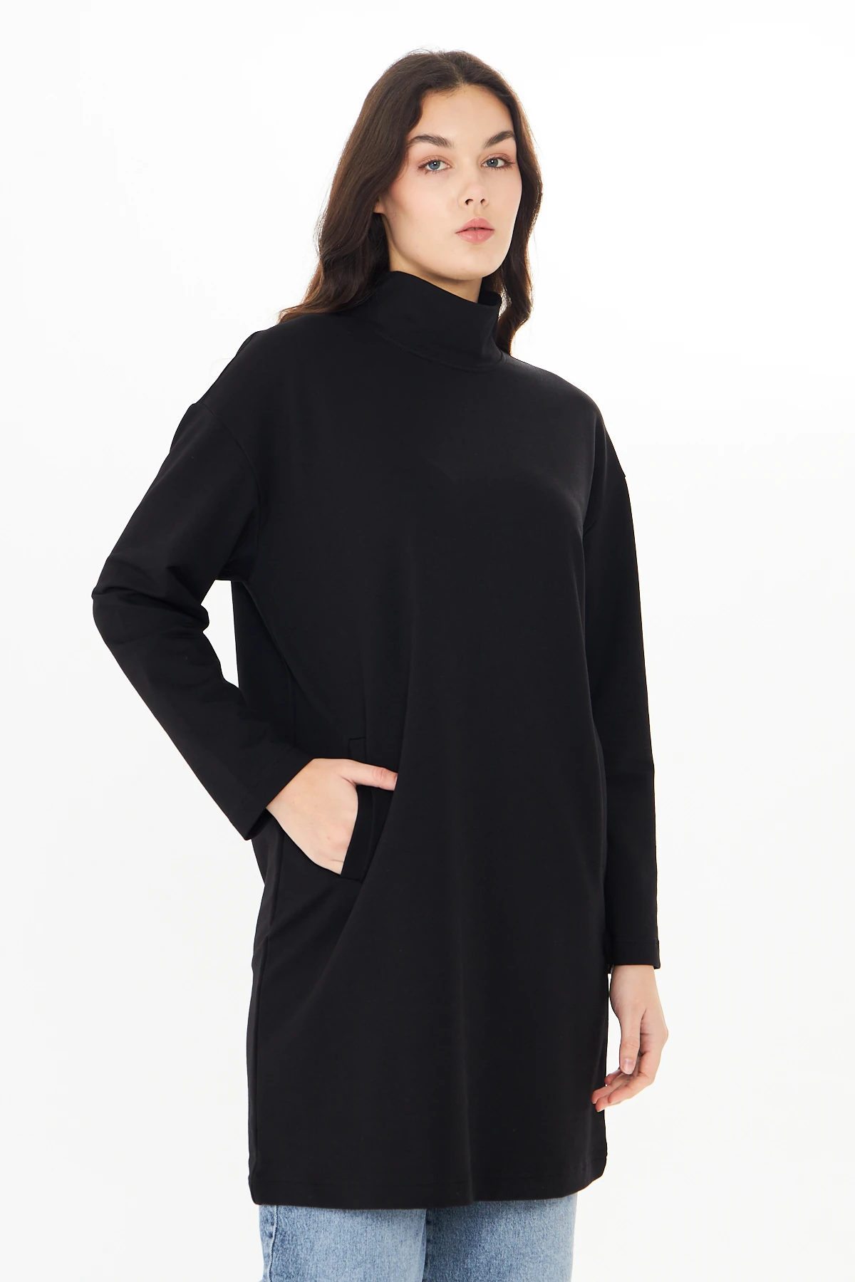 Yüksek Yaka Tunik - Siyah