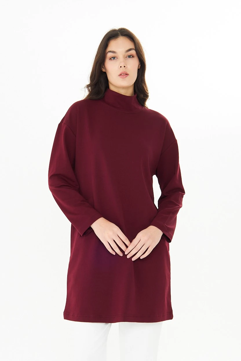 Yüksek Yaka Tunik - Vişne çürüğü