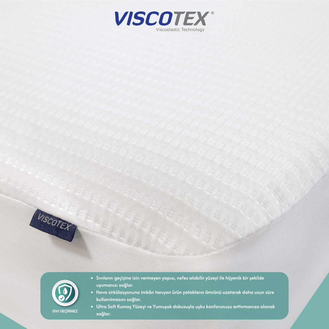 Viscotex Çift Kişilik Su Sıvı Geçirmez Fitted Alez, 180x200 cm, Yatak Alezi, Yatak Koruyucu Alez Çarşaf, Lastikli Kenar, Nefes Alabilir Yüzey