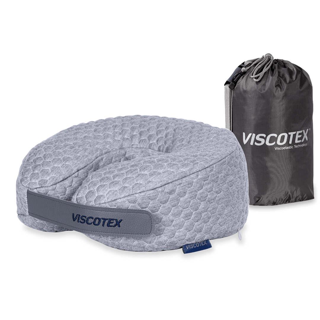 Viscotex Ortopedik Visco Boyun Yastığı, Araç Yolculuk Seyahat Boyun Yastığı, Uyku Yastığı Boyunluk, 30x28x12 cm, Gri