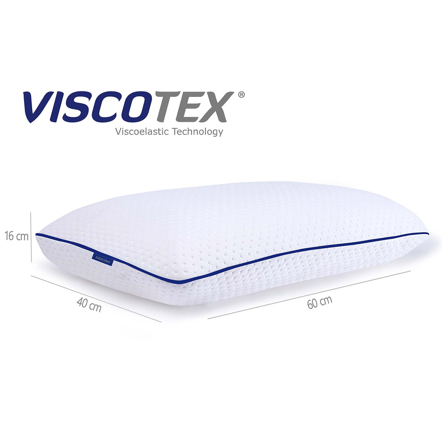 Viscotex Boyun Destekli Visco Büyük Tombul Yastık, 60x40x16 cm, Ortopedik Yastık, Beyaz-Lacivert