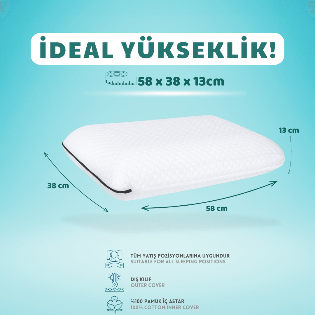 Relaxfit Boyun Destekli Visco Ortopedik Yastık, 58x38x13cm, Beyaz