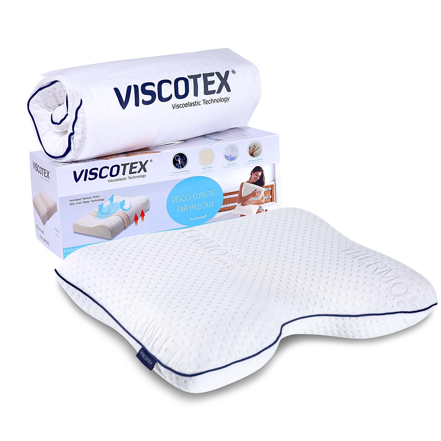 Viscotex Visco Horlama Yastığı, 54x40x11 cm, Termal Kılıflı, Ortopedik Yastık, Beyaz