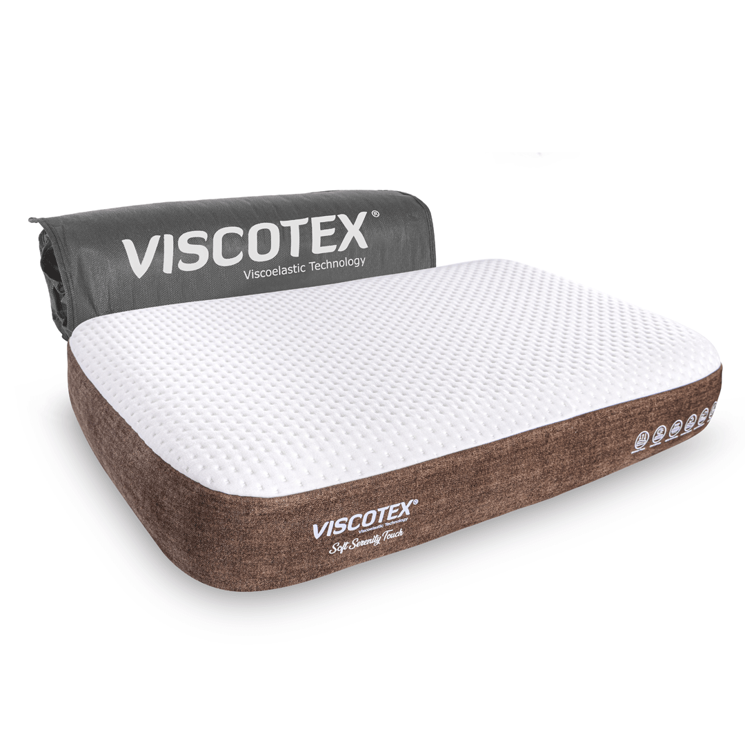 Viscotex Soft Serenity Ergonomik Visco Yastık, 65x43x12 cm, Boyun Ağrıları için Yumuşak Hafızalı Baş Yastığı, Kahverengi