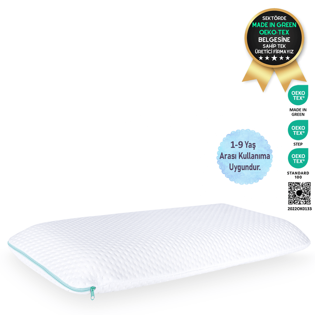 Viscotex Visco Hava Kanallı Çocuk Yastığı, 66x33xx6 cm, Kids Pillow, Ortopedik Yastık, Turkuaz-Beyaz