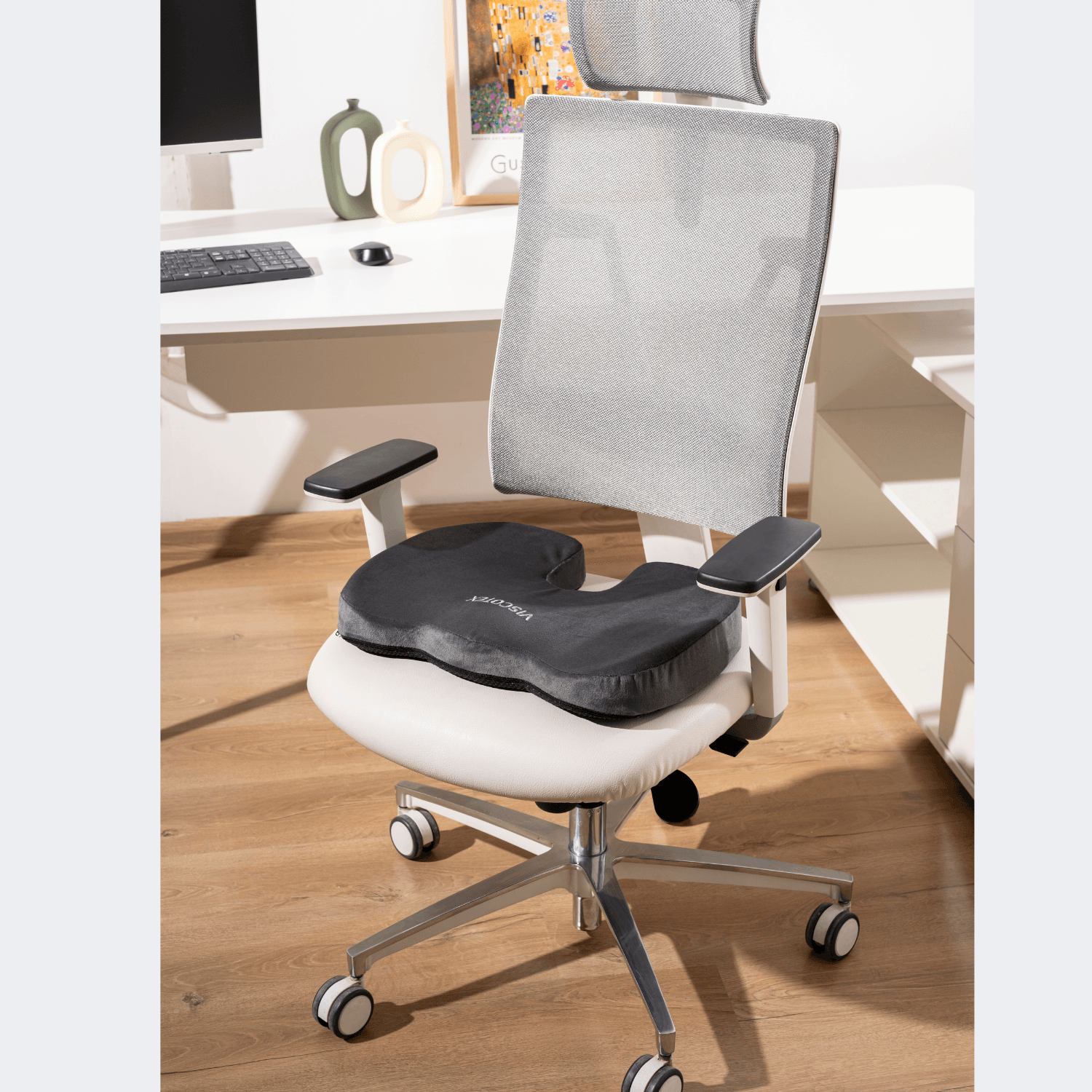Viscotex Ortopedik Oturma Minderi, Kaydırmaz Tabanlı Çift Kılıflı, Ofis, Araba, Sandalye, Koltuk Visco Minder, 45x34x7 cm