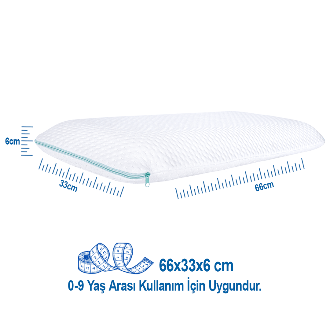 Viscotex Visco Hava Kanallı Çocuk Yastığı, 66x33xx6 cm, Kids Pillow, Ortopedik Yastık, Turkuaz-Beyaz