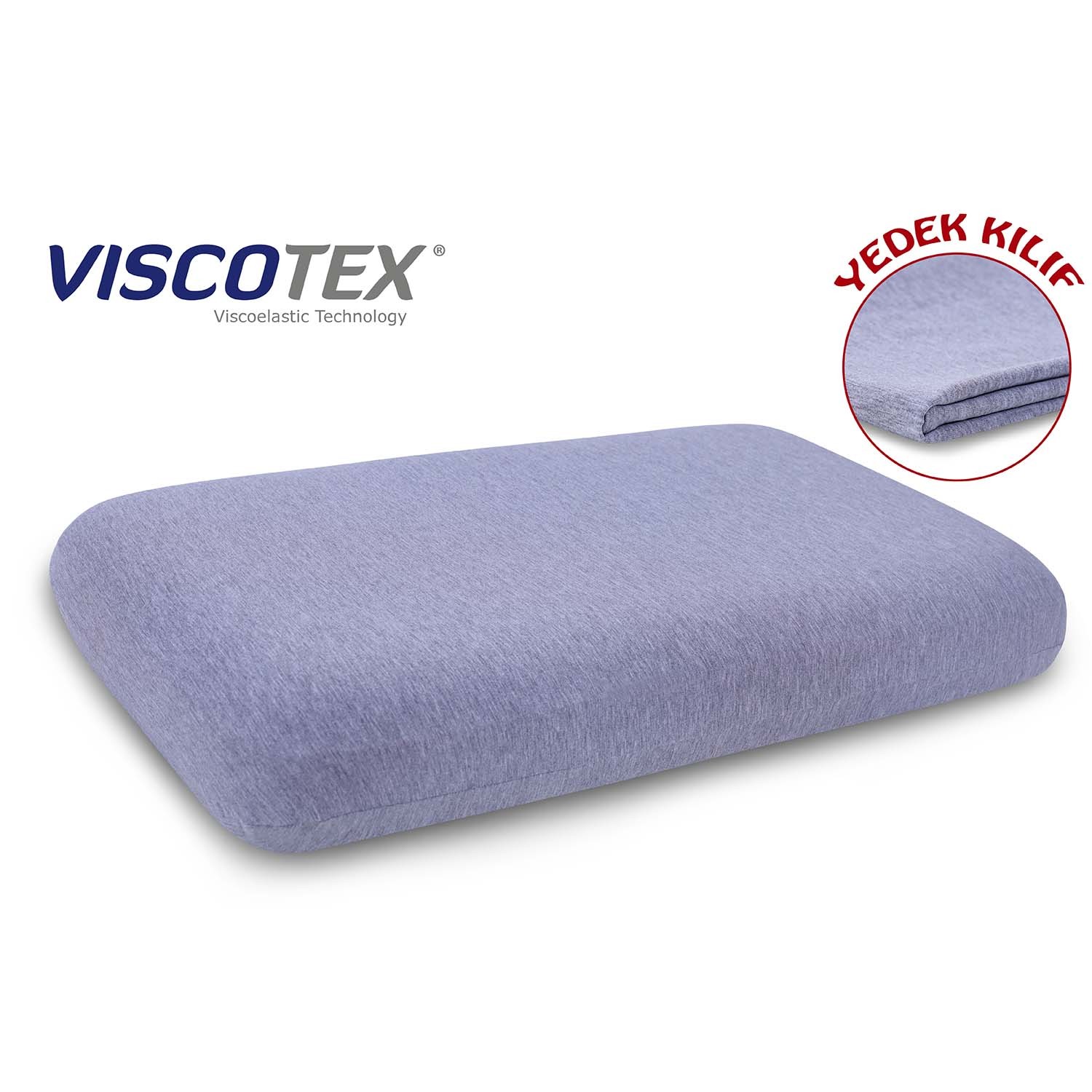 Viscotex Boyun Destekli Lyocell Kılıflı Yastık, 70x40x12 cm, Yedek Pamuk Kılıflı, Taşıma Çantalı, Ortopedik, Gri-Kırmızı