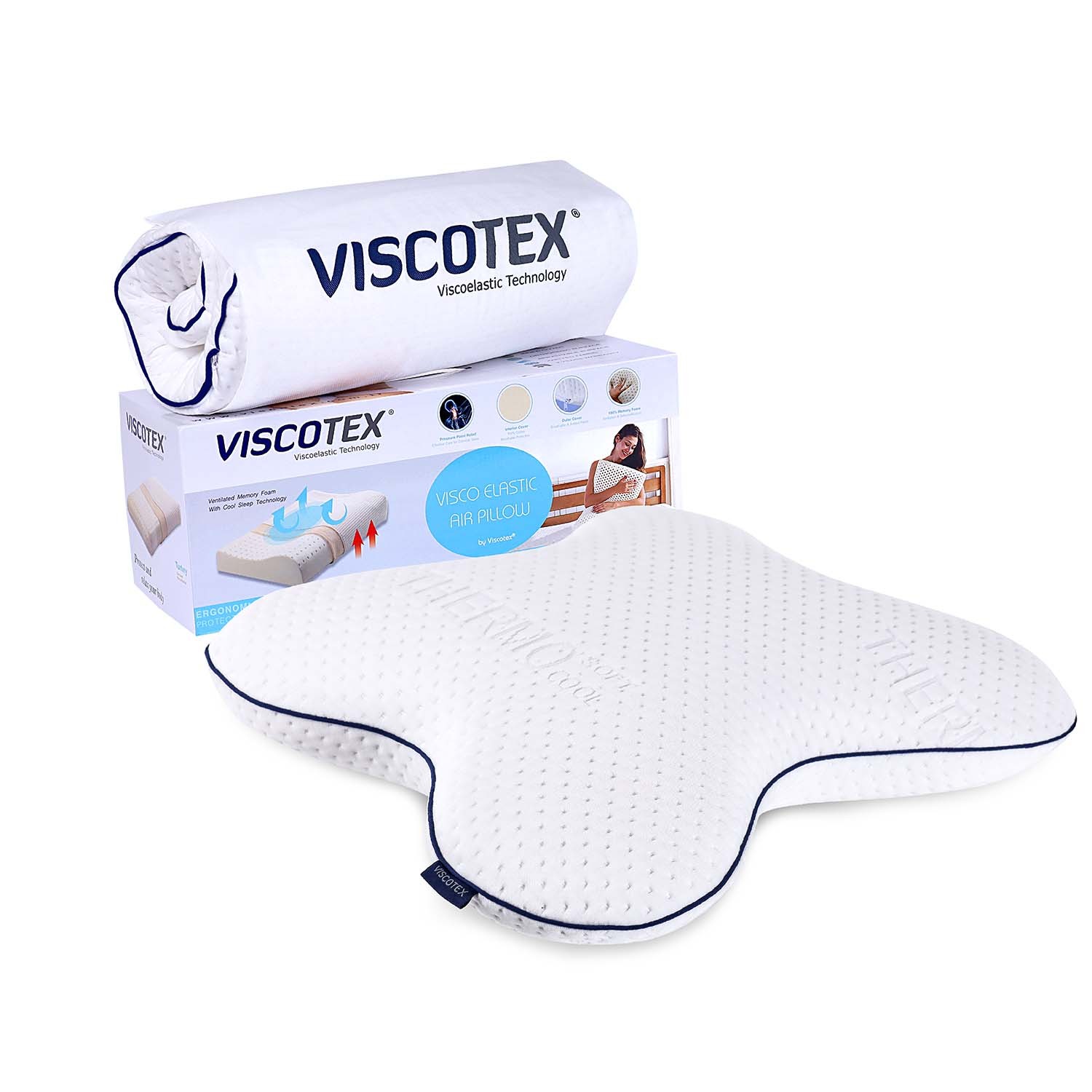 Viscotex Visco Kelebek Yastık, 56x48x11 cm, Ergonomik Boyun Yastığı, Beyaz, Butterfly Pillow