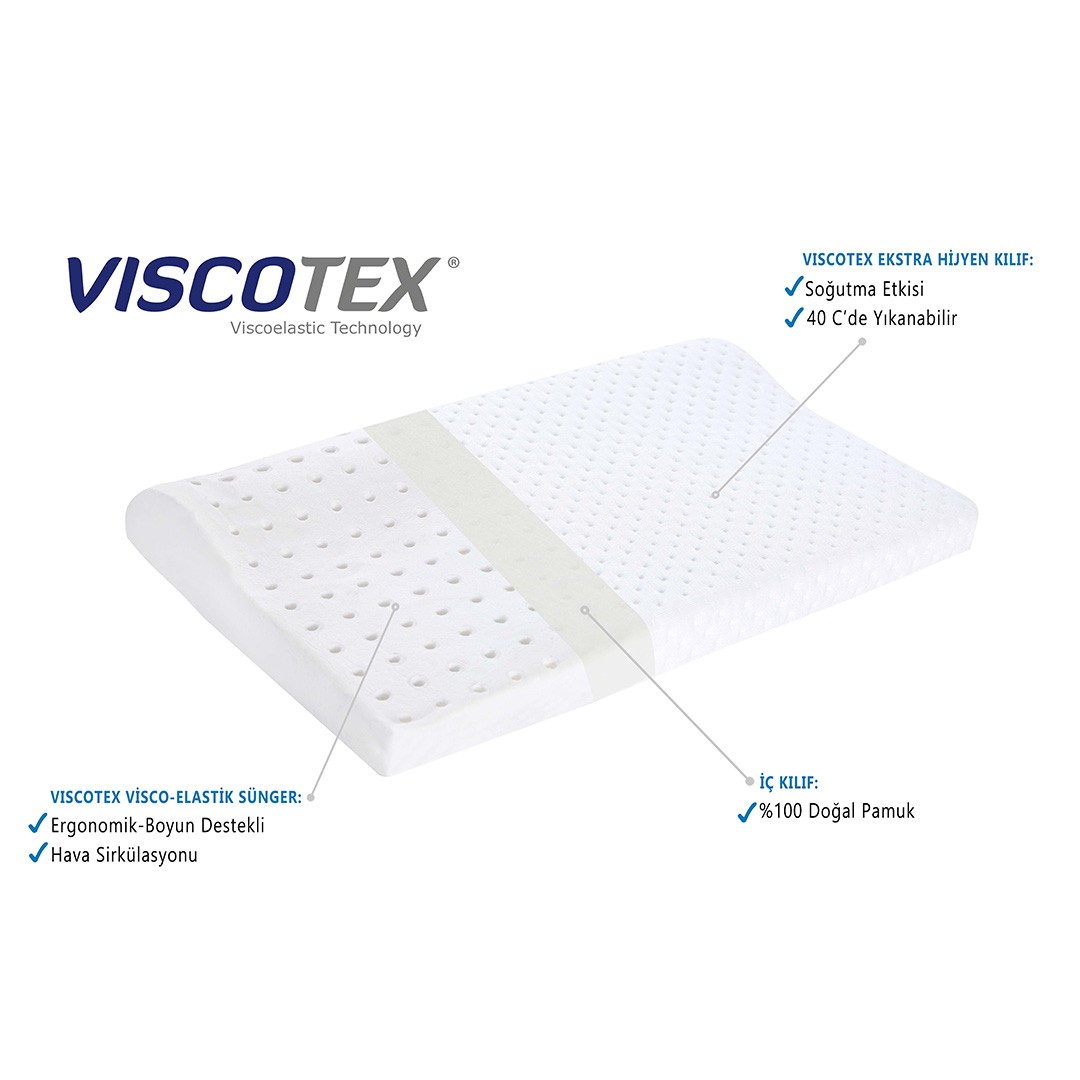 Viscotex Visco Boyun Destekli Ortopedik Bebek Yastığı 50x30x6/4 Cm, Bebek Kafa Yastığı, Beyaz