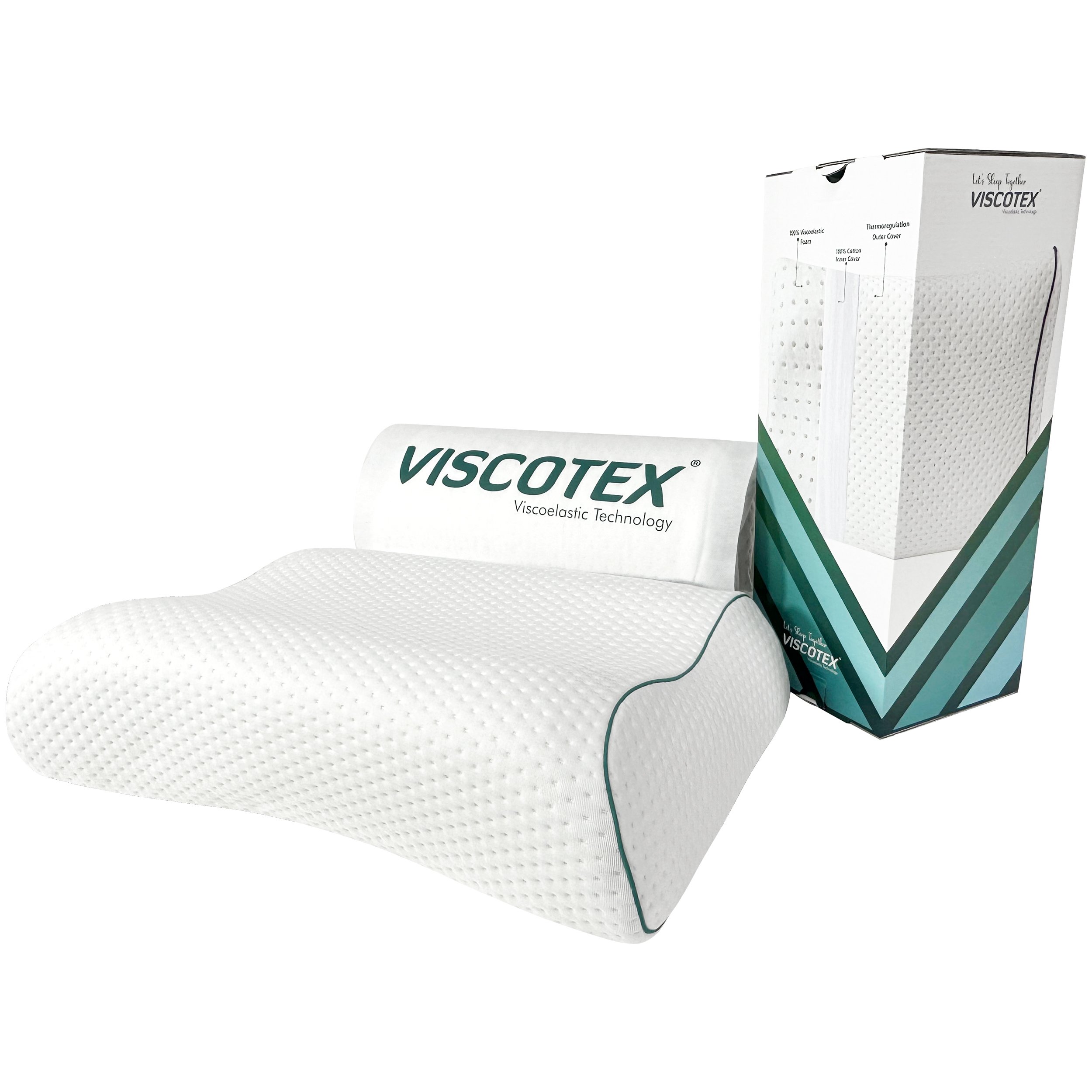 Viscotex Visco Yüksek Ortopedik Boyun Destekli Yastık, 55x40x13/11 cm, Beyaz-Turkuaz