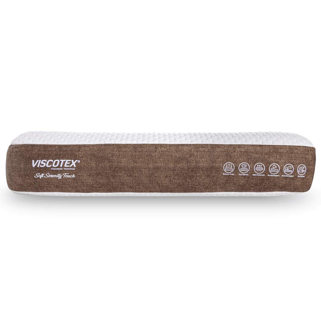 Viscotex Soft Serenity Ergonomik Visco Yastık, 65x43x12 cm, Boyun Ağrıları için Yumuşak Hafızalı Baş Yastığı, Kahverengi