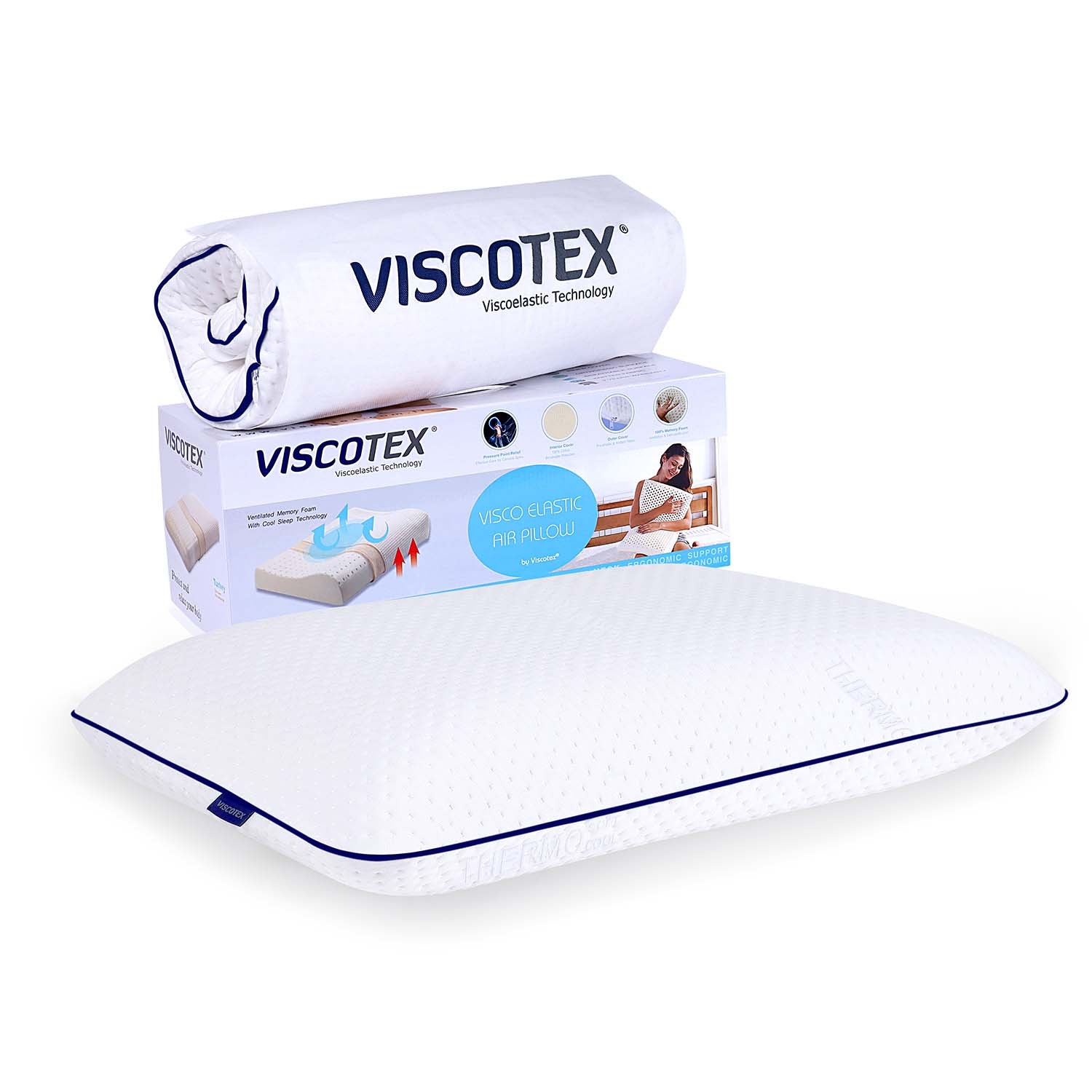 Viscotex Boyun Destekli Tombul Yastık, Küçük, 56x37x12 cm, Ergonomik Visko Hafıza Köpüklü Yastık, Beyaz