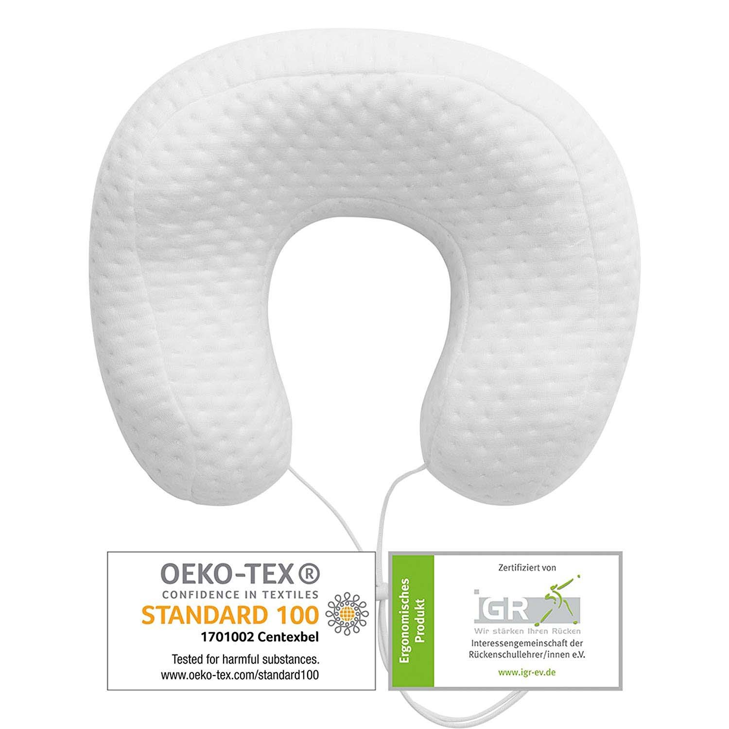 Viscotex Ortopedik Visco Boyun Yastığı, Araç Yolculuk Seyahat Boyun Yastığı, Uyku Yastığı Boyunluk, Neck Pillow 30x28x12 cm, Beyaz