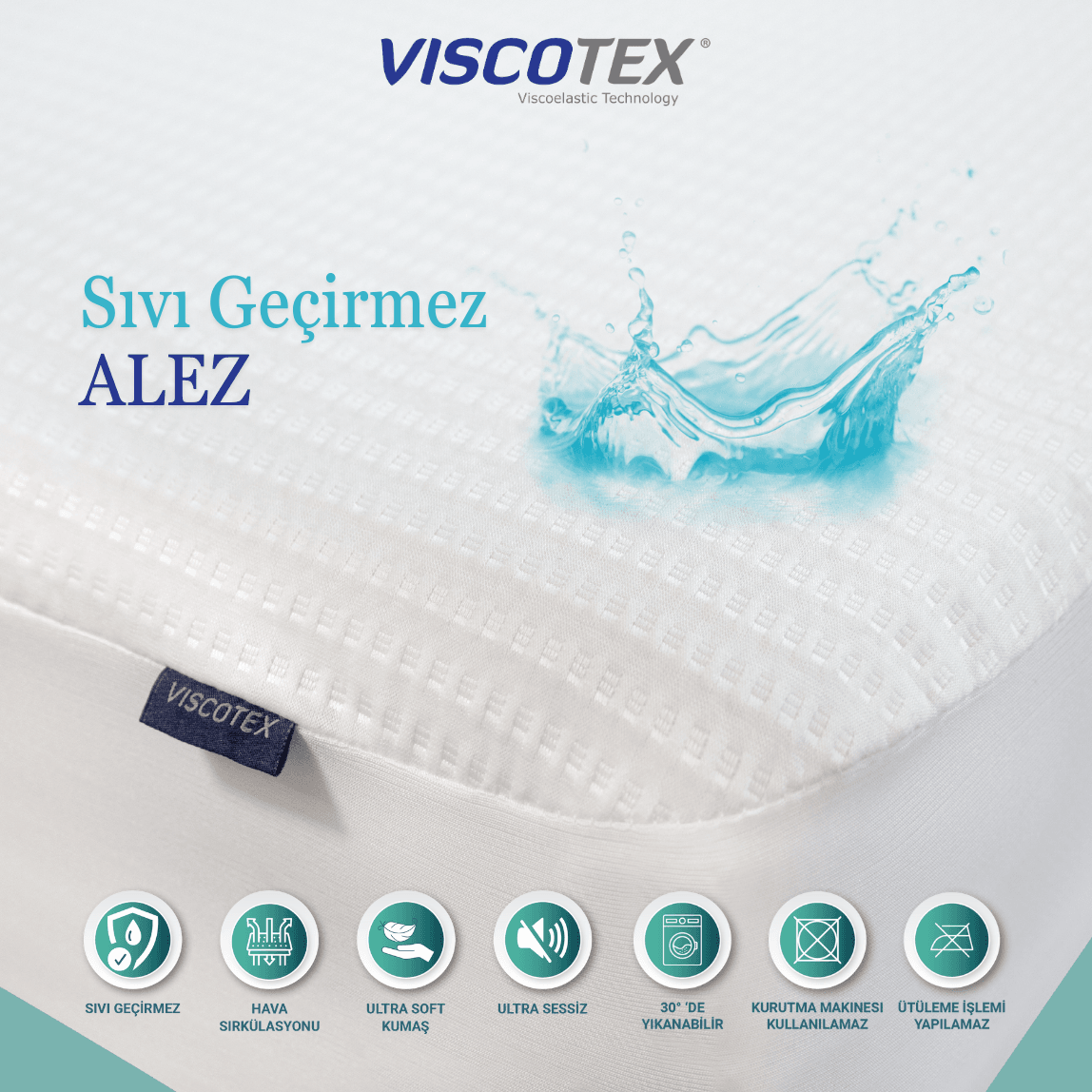 Viscotex Tek Kişilik Su Sıvı Geçirmez Fitted Alez, 140x200 cm, Yatak Alezi, Yatak Koruyucu Alez Çarşaf, Lastikli Kenar, Nefes Alabilir Yüzey