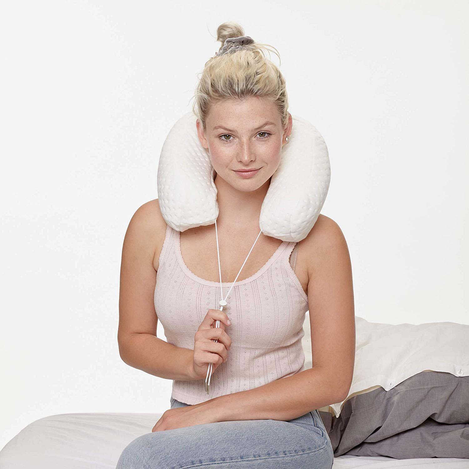 Viscotex Ortopedik Visco Boyun Yastığı, Araç Yolculuk Seyahat Boyun Yastığı, Uyku Yastığı Boyunluk, Neck Pillow 30x28x12 cm, Beyaz