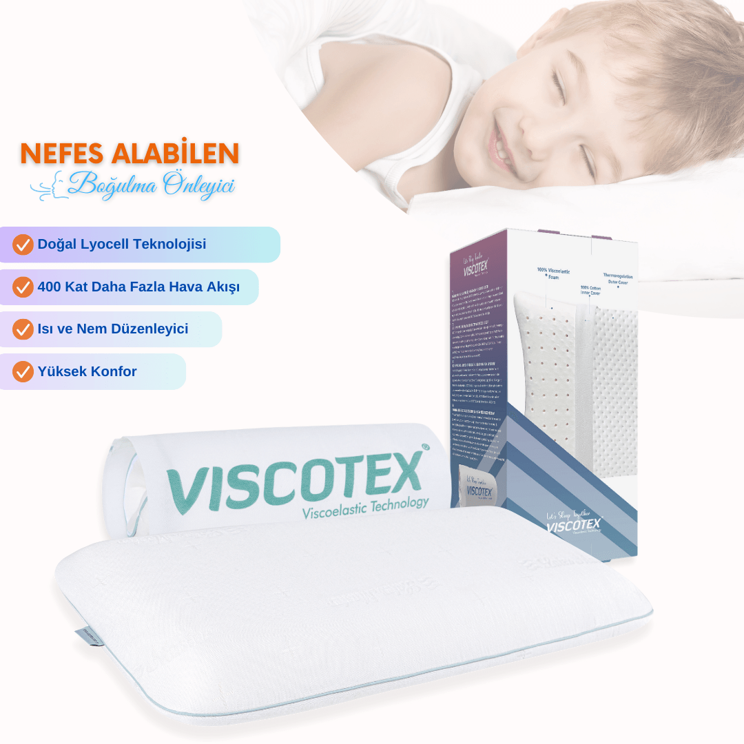 Viscotex Visco Cairfull Boğulma Önleyici Çocuk Yastığı, 66x33x6cm, Nefes Alabilen Ortopedik Yastık, Beyaz