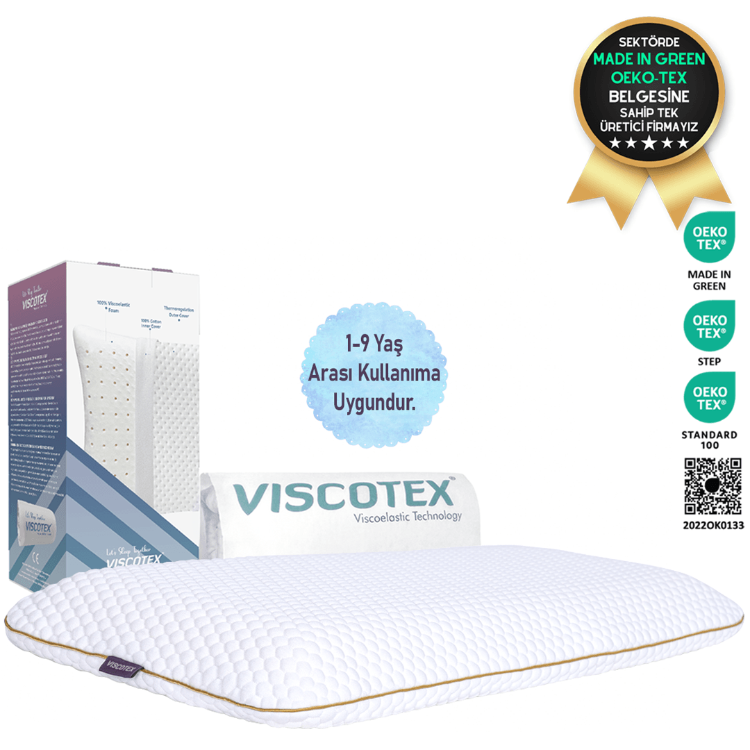 Viscotex Ortopedik Çocuk Yastığı (Sensitive Baby) 66x33x6cm, Çocuk Visco Yastık, Beyaz