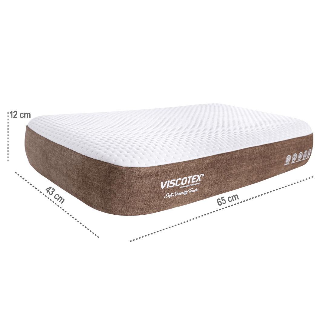 Viscotex Soft Serenity Ergonomik Visco Yastık, 65x43x12 cm, Boyun Ağrıları için Yumuşak Hafızalı Baş Yastığı, Kahverengi