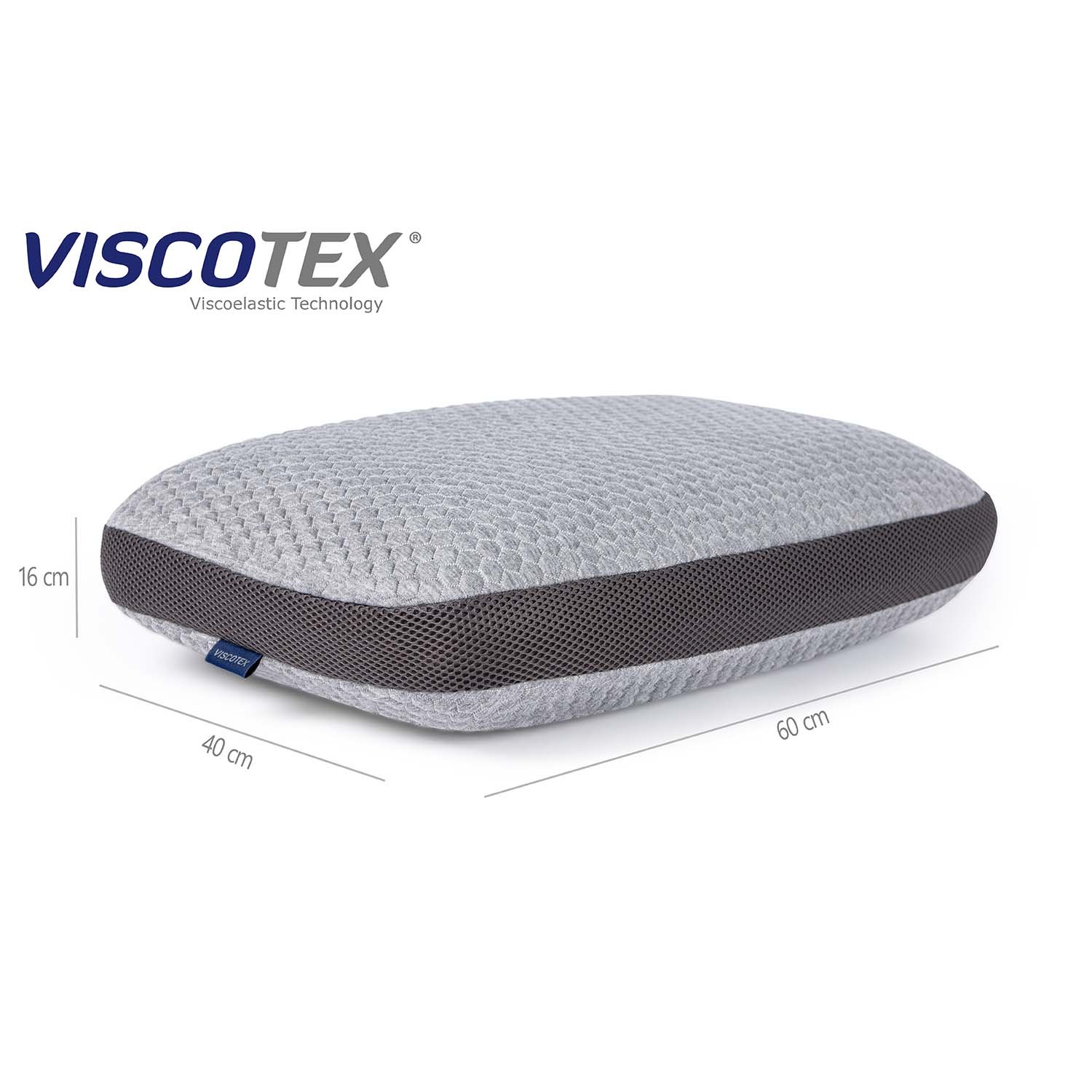 Viscotex Doğal Lif Kılıflı Hava Kanallı Visco Ortepedik Yastık, 60x40x16 cm, Gri