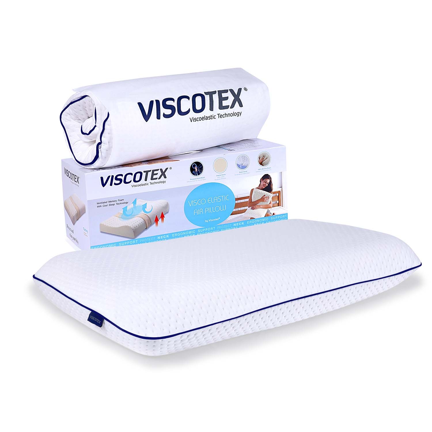 Viscotex Visco Duyarlı (Sensitive) Yastık 70x40x12 cm, Ergonomik Baş Boyun Yastığı, Beyaz