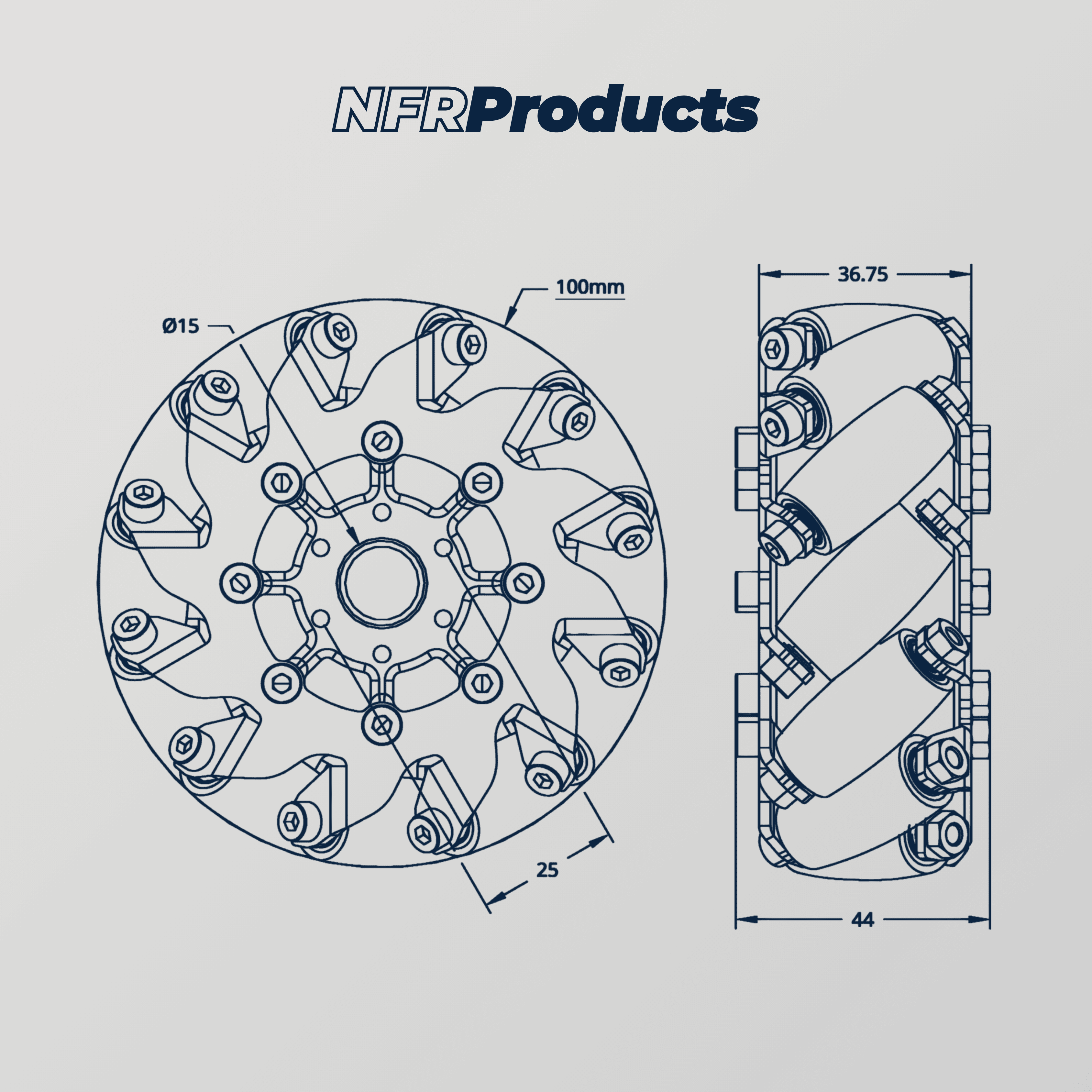 Mecanum Wheel (100mm Diameter, Bearing Supported Rollers, 4'lü Set)