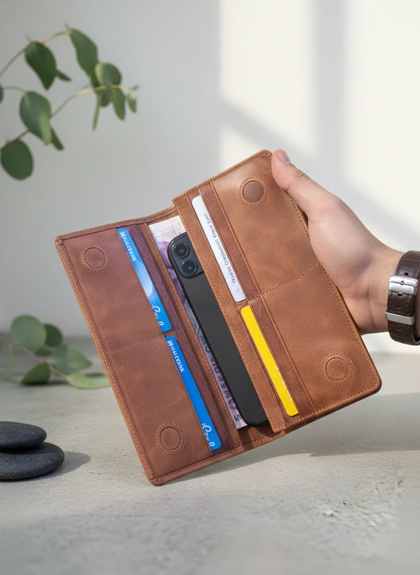 İDS Deri – Hakiki Deri Uzun Cüzdan, Çok Kartlı ve Telefon Bölmeli