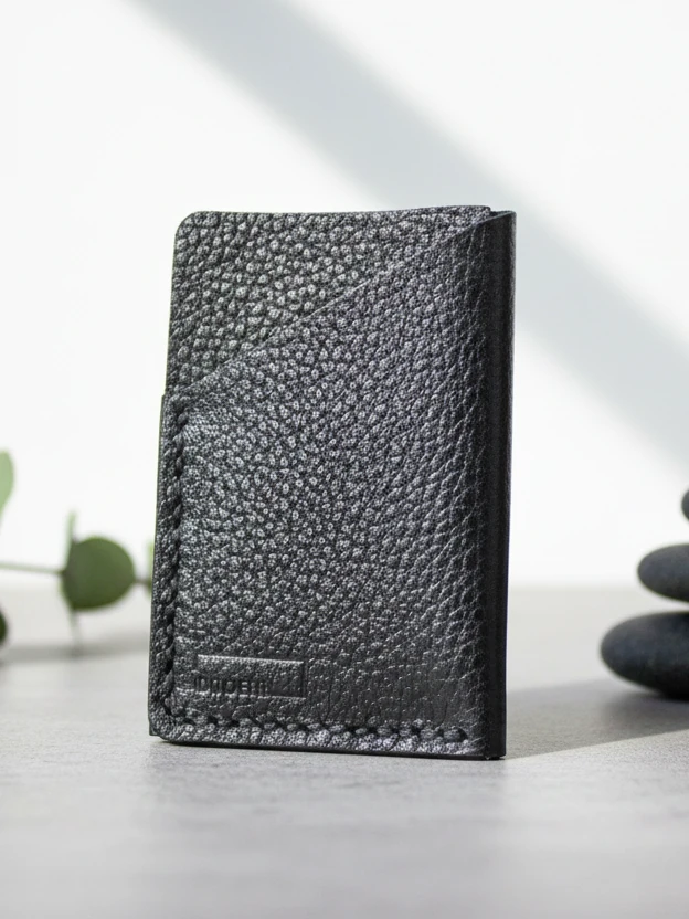 İDS Deri Hakiki Deri El Dikişi Kompakt Kartlık – Minimalist, İnce Tasarım - Siyah