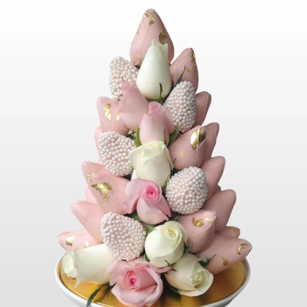 Çikolata Kaplamalı Çilek ve Çiçek Kulesi