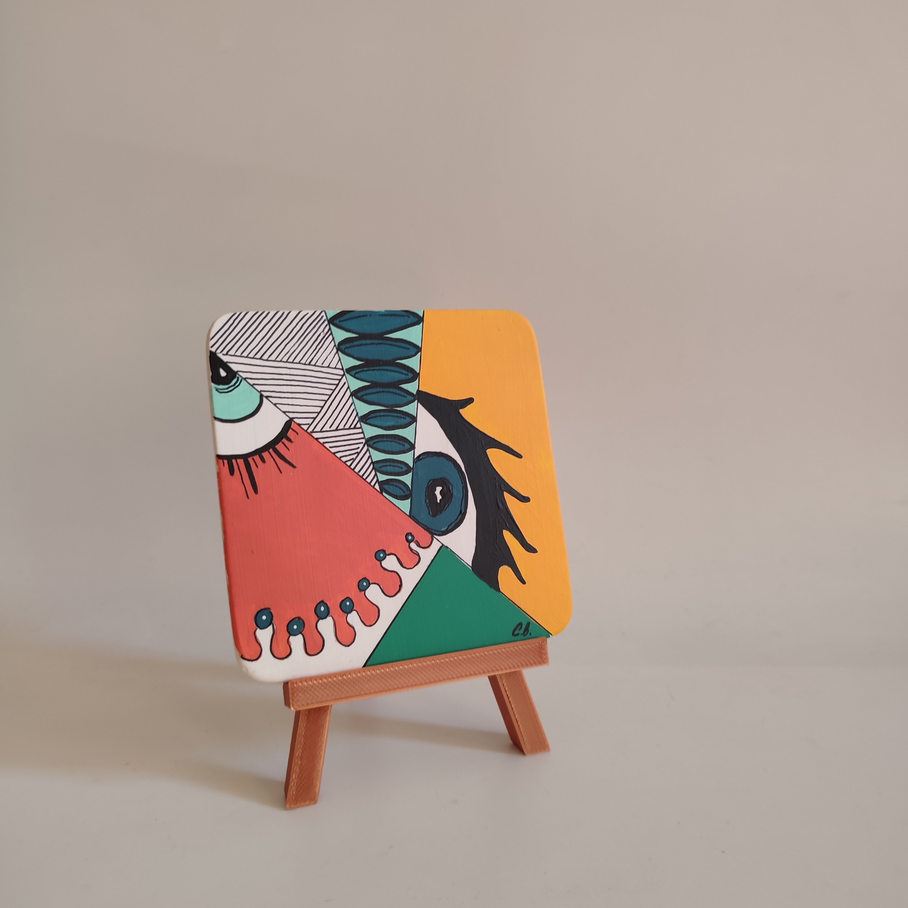 El Yapımı Kübizm ve Pop Art Etkisinde Tablo ve Mini Şövale Seti - Resim No: 02