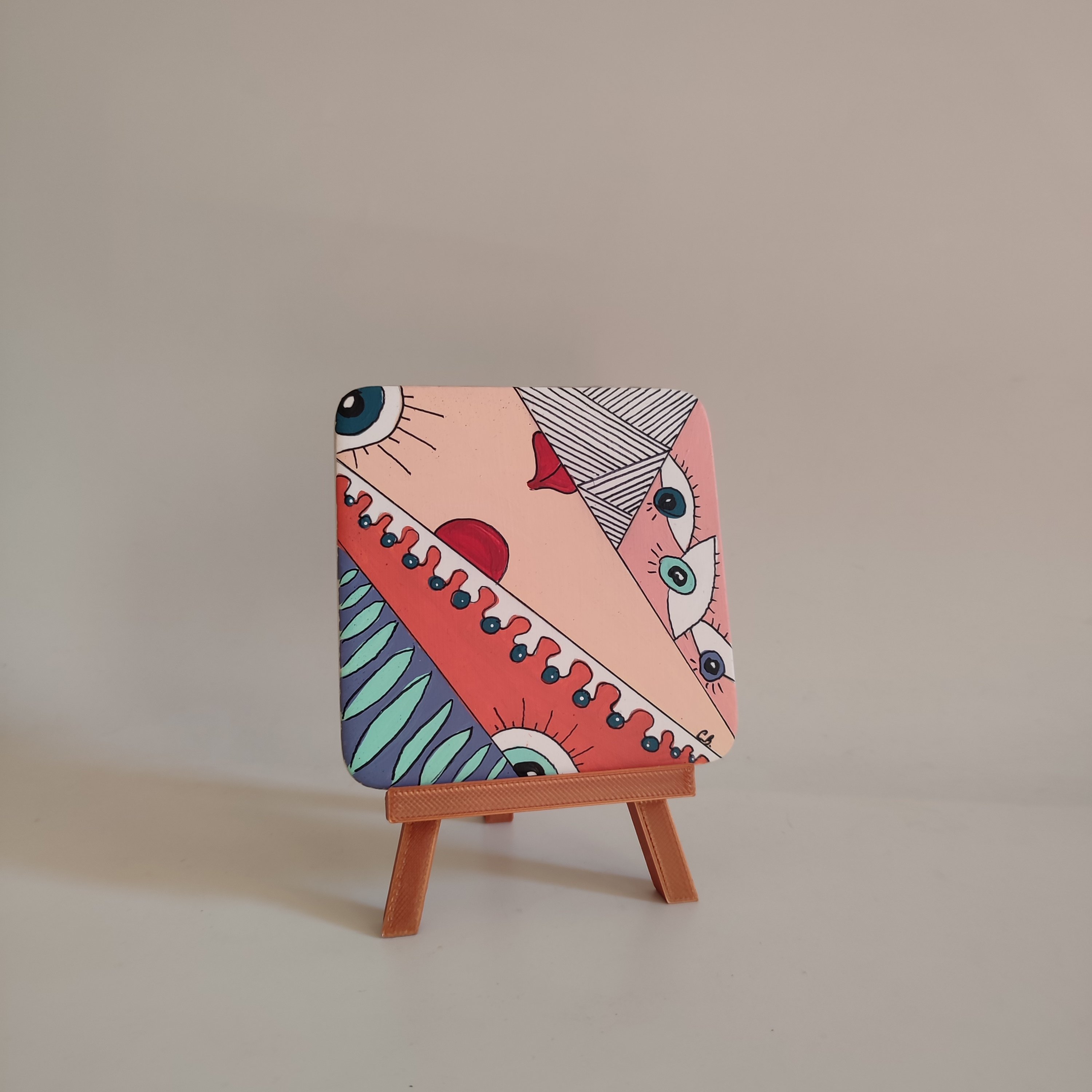 El Yapımı Kübizm ve Pop Art Etkisinde Tablo ve Mini Şövale Seti - Resim No: 01