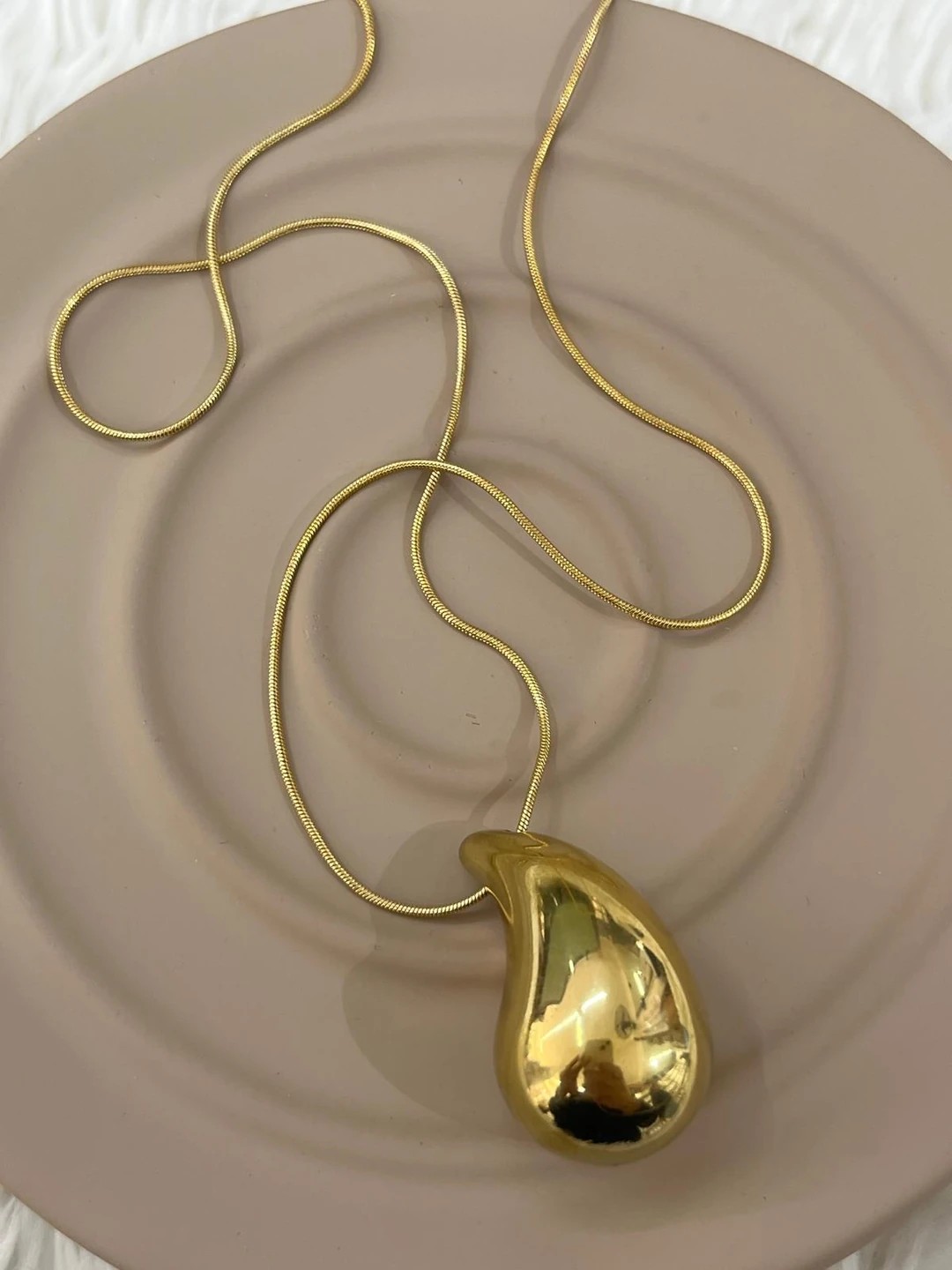 Çelik Kalın Damla Model Gold Kolye