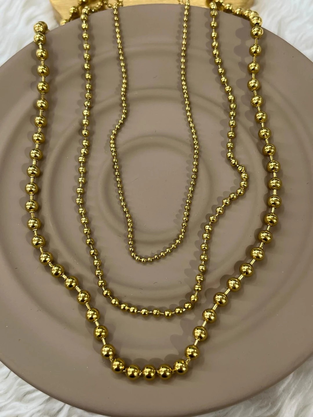 Çelik 3 lü Topçuk Model Gold Zincir Kolye