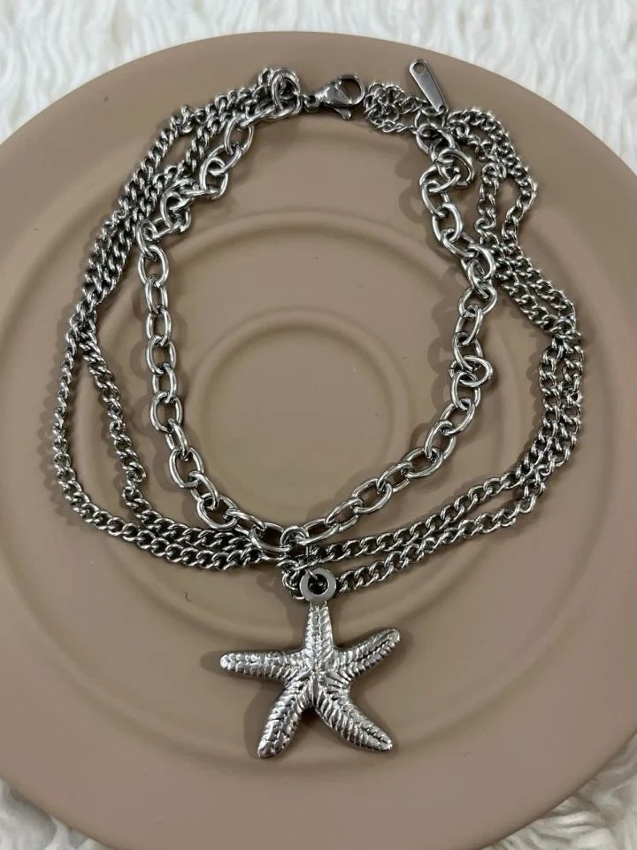 Çelik Çoklu Zincirli Silver Yıldız Model Halhal