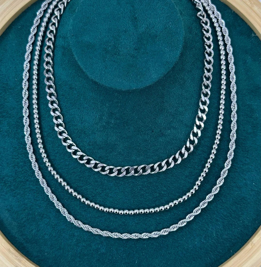 Özel Seri 3 Lü Zincir Silver Kolye