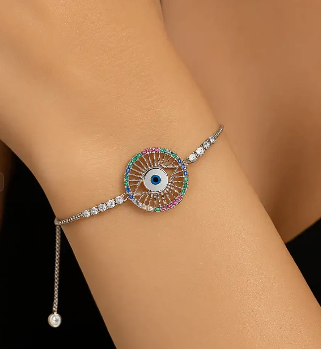 Nazar Boncuğu Figürlü Renkli Taşlı Bileklik