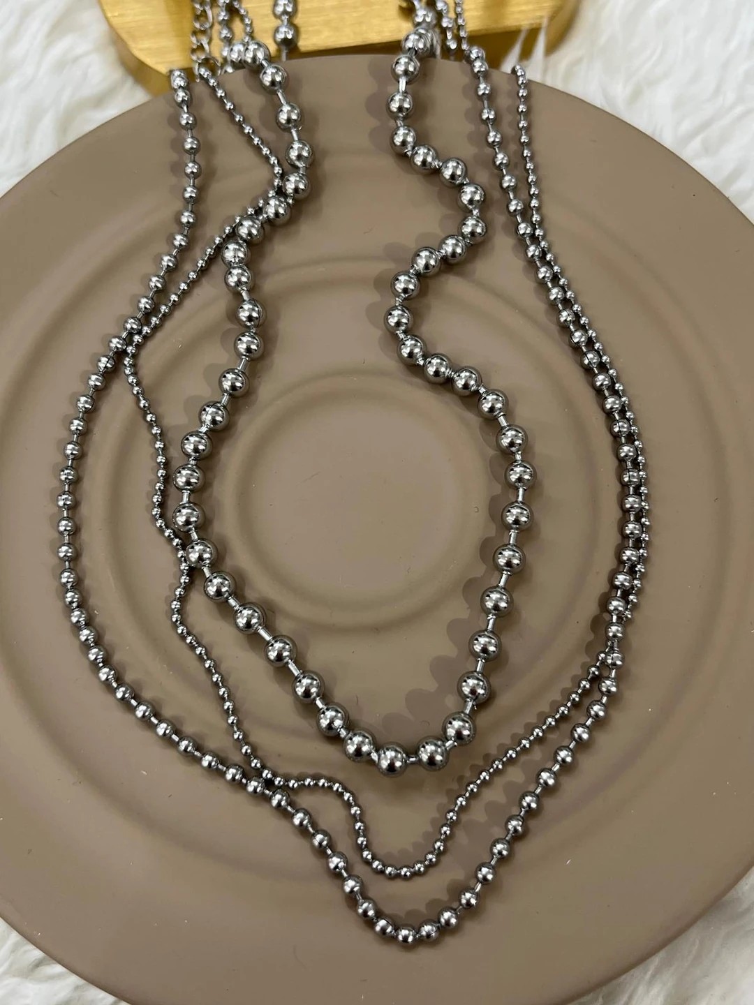 Çelik 3 lü Topçuk Model Silver Zincir Kolye