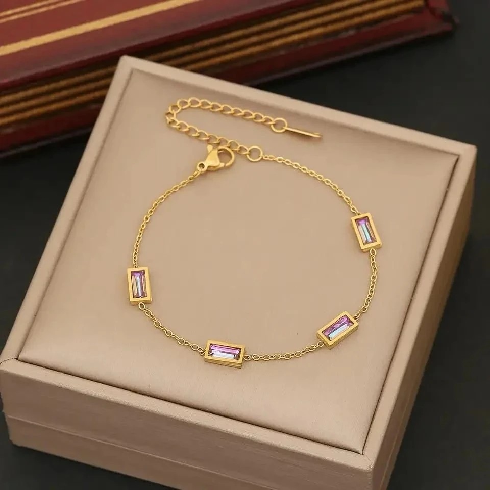 Çelik Zirkon Taşlı Gold Halhal