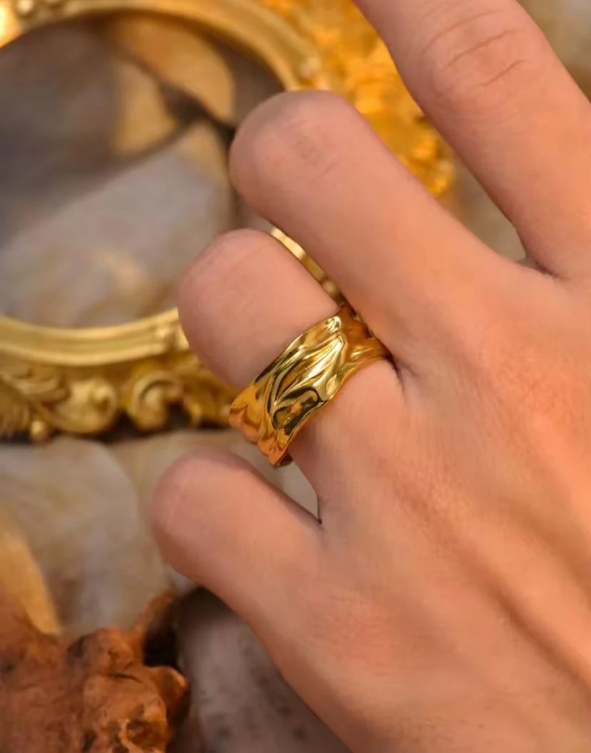 Çelik Ezme Model Gold Yüzük