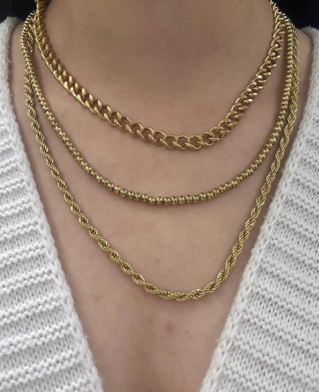 Özel Seri Çelik 3 Lü Zincir Gold Kolye
